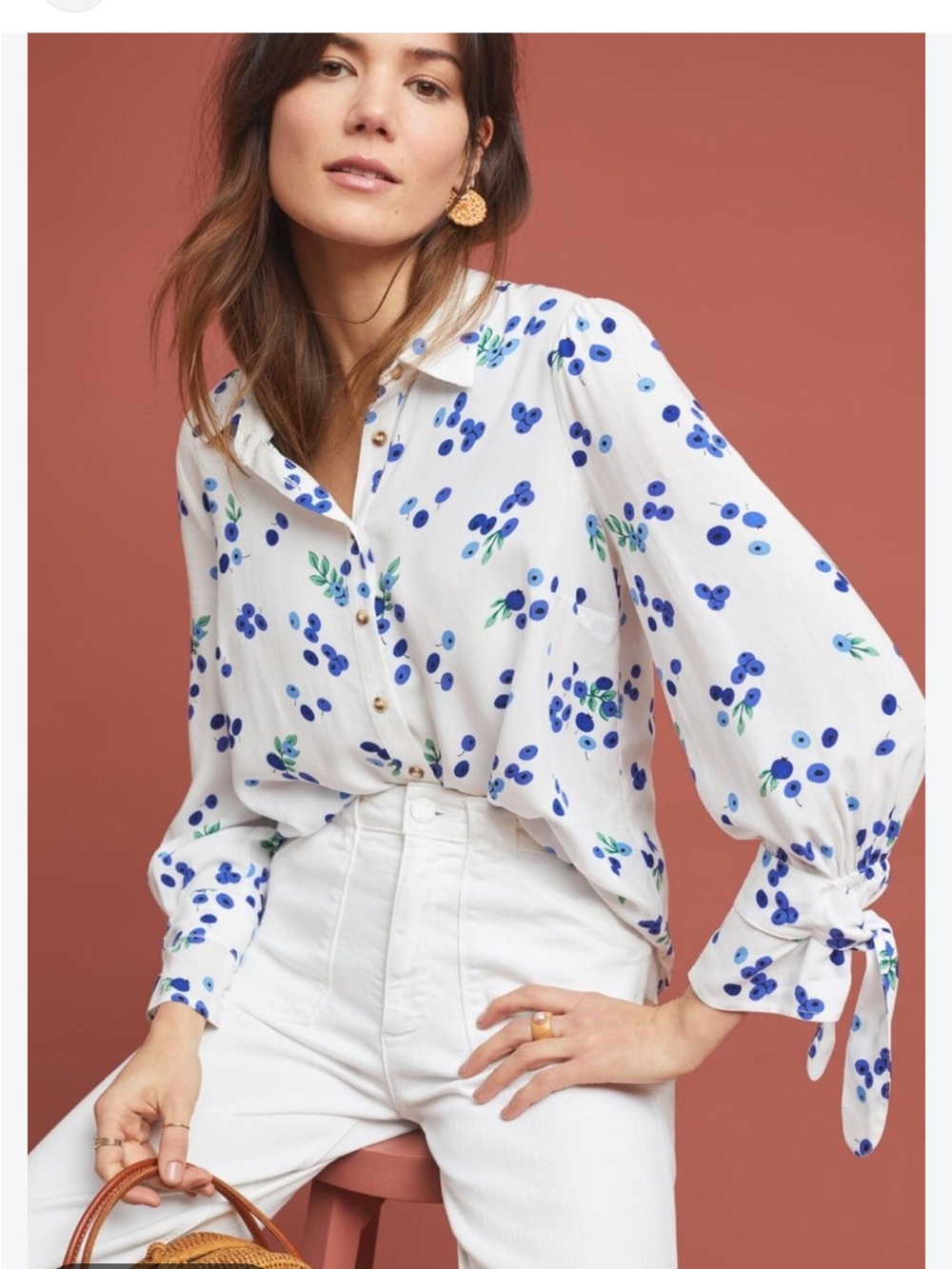 Maeve Anthropologie Women’s Sz 2 Blueberry Blithe Button Down Tie Sleeve Blouse